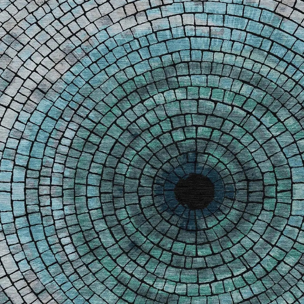 3' X 5' Teal Blue And Gray Geometric Washable Indoor Outdoor Area Rug Homeroots Outdoor